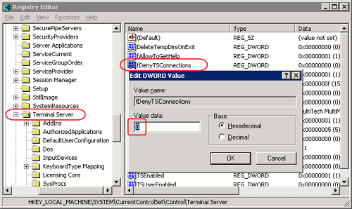 Enable Remote Desktop Connection via Registry