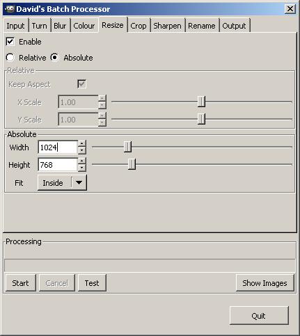 Gimp David's Batch Processor dialog