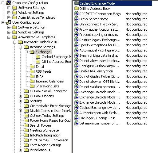 expand User Configuration > Administrative Templates > Microsoft Outlook 2010