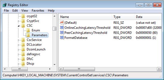 Re-initiate offline files cache in Windows 7