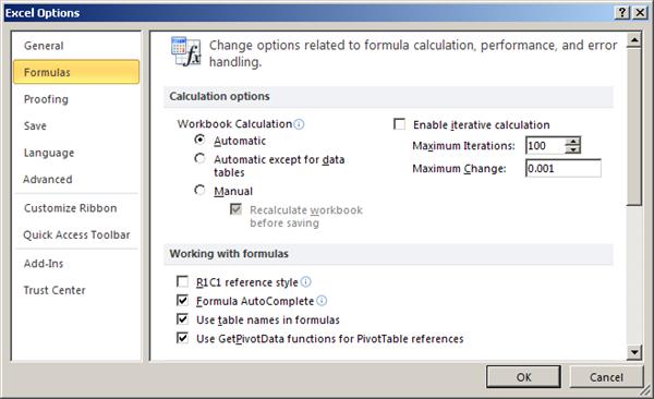 Automatic Calculation in Excel 2010