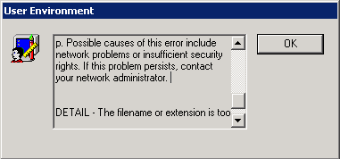 DETAIL – The filename or extension is too long