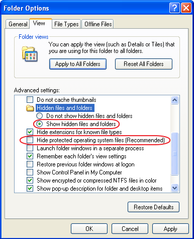 Show Hidden Files and Folders