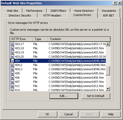 Webs Site Properties - Custom Errors