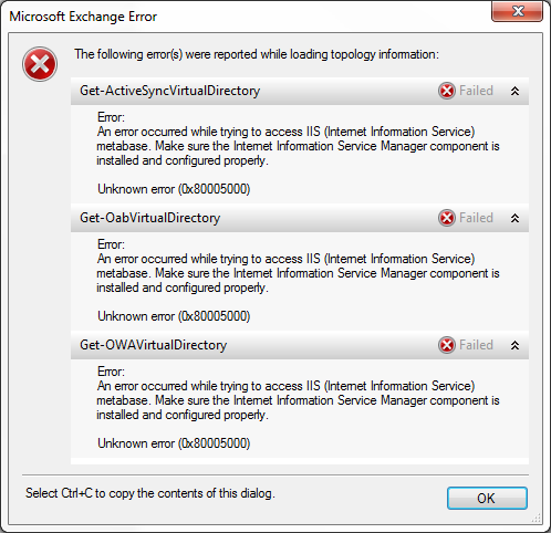 An error occurred while trying to access IIS (Internet Information Service)