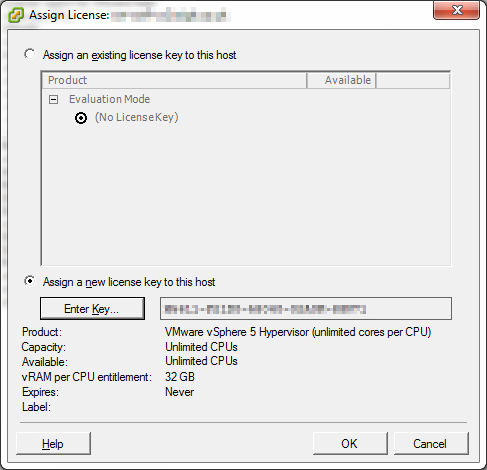 VMware ESXi 5.0 license key