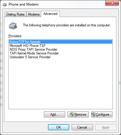 Phone and Modem > Activa TSP for Asterisk