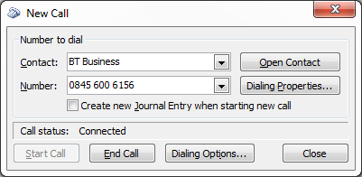 New Call dialog