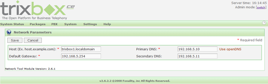 Trixbox GUI network / DNS settings