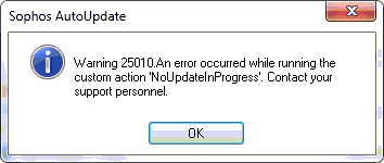 Sophos AutoUpdate Warning 25010