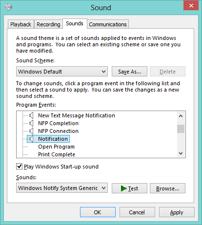 Windows Sounds settings 