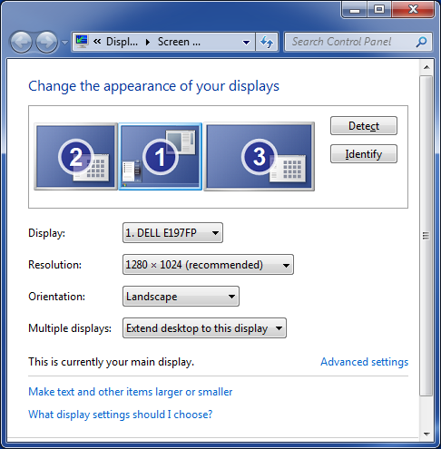 Windows 7 triple display configuration 