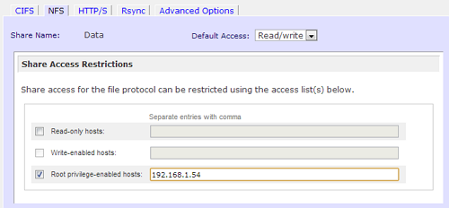 Netgear ReadyNAS share listing