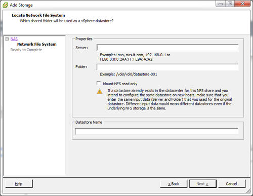 VMware ESXi Add Storage wizard