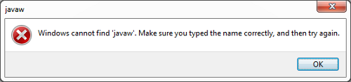 Error - Windows cannot find 'javaw'