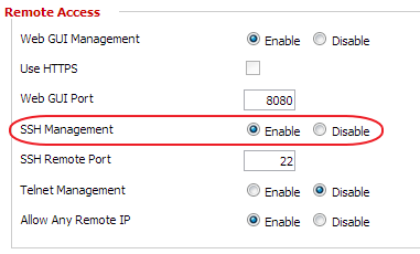 DD-WRT Administration > Management > SSH Management