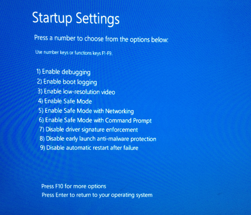 Advanced Boot Options - Startup Settings