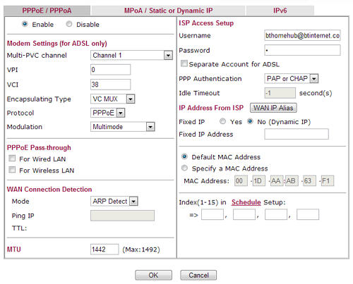 Draytek Vigor 2850n WAN > Internet Access > PPPoE / PPPoA Details