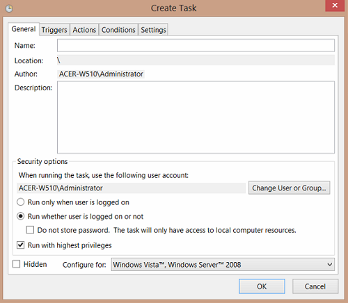 Windows Task Scheduler - New Task