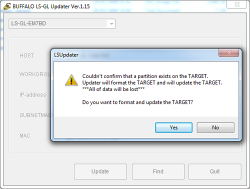 Buffalo LS-GL Updater ver.1.15 warrning