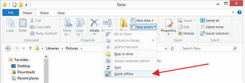 Work offline button in Windows 8