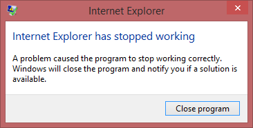 Internet Explorer has stopped working