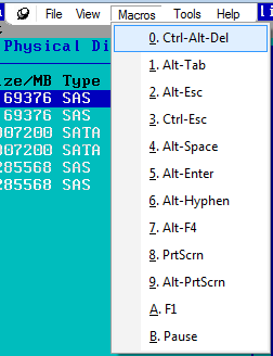 DELL iDRAC console top menu - Macros