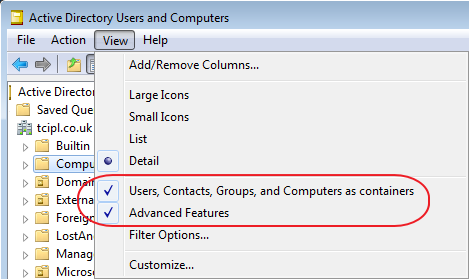 User, Contacts, Groups, and Computers as containers