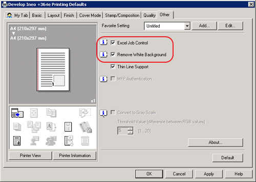 Develop ineo+ 364e Printing Defaults