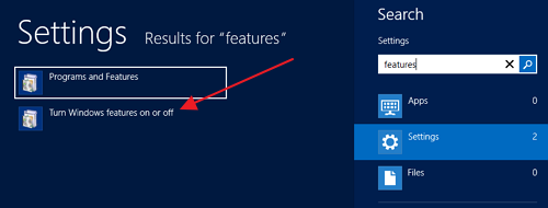Search for Turn Windows features on or off