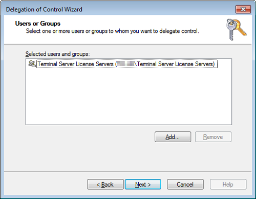 Delegation of Control Wizard - Users or Groups