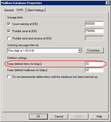 Mailbox Database Properties