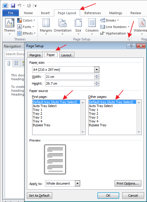 MS Word Page Setup