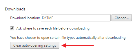 Google Chrome - Clear auto-opening settings