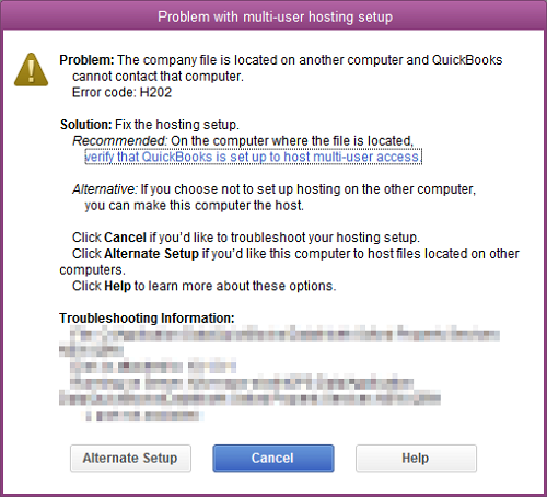 QuickBooks error - Problem with multi user hosting setup