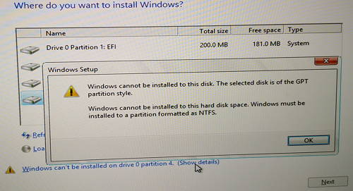 Windows cannot be installed to this disk