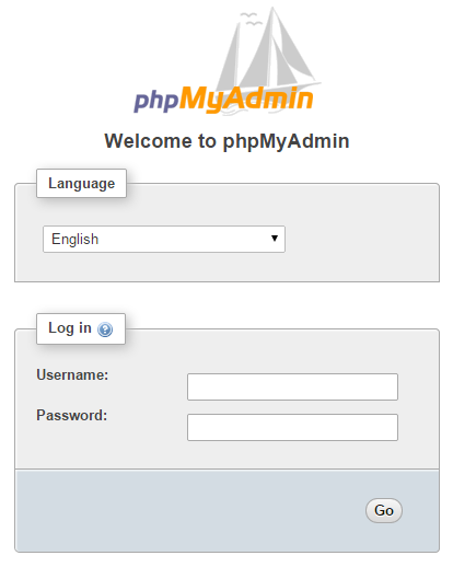 phpMyAdmin login page