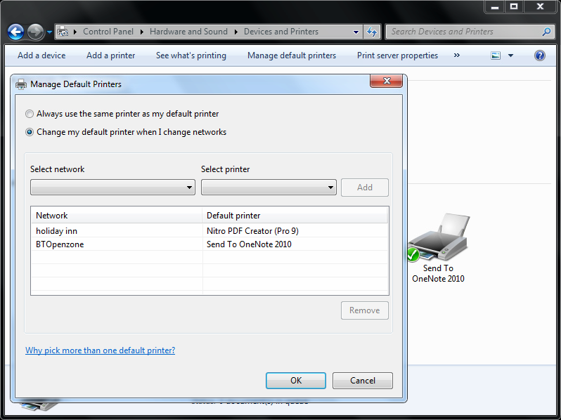 Manage Default Printers in Windows 7