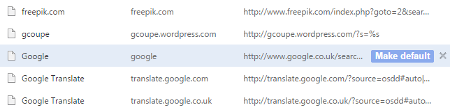 Chrome - Search Engines > Make Default