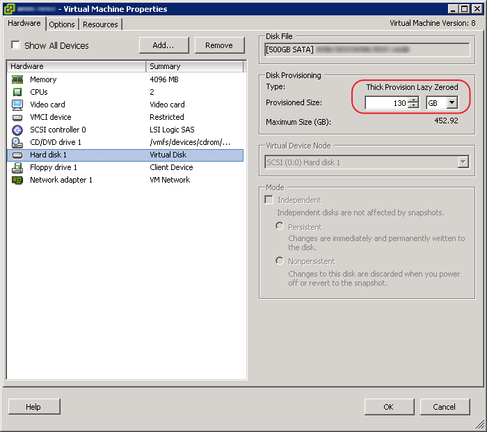 Mware ESXi Virtual Machine Properties