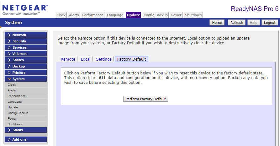 Ready NAS Pro factory defaults