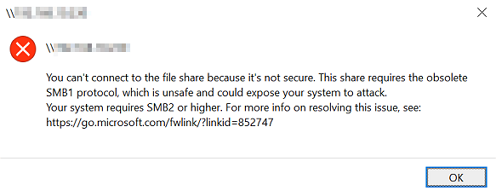Windows SMB error message