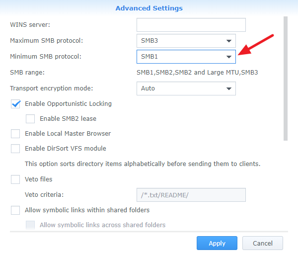 Synology NAS - SMB1