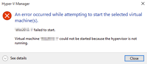 Error: Virtual machine could not be started
