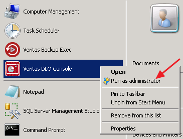 Veritas DLO - Run as Administrator