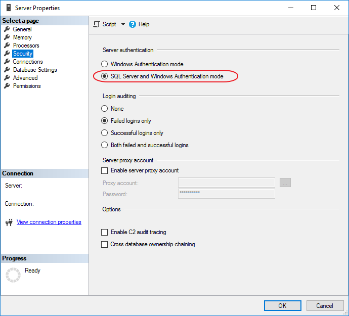 MS SQL Server Properties