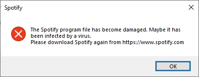 The spotify program file has become damaged