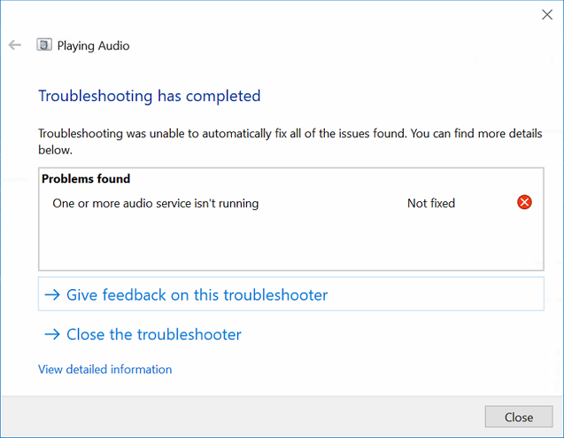 Windows 10 audio troubleshooter