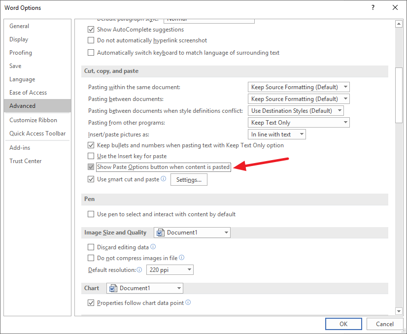 MS Office Cut, copy, and paste options