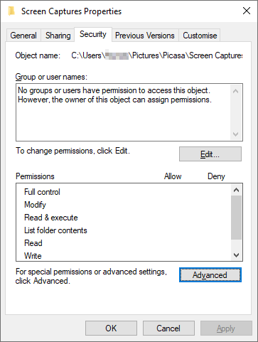 Google Picasa - Screen Captures folder Properties